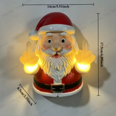 Adorno Navideño de Resina con Papá Noel (Dedo Medio) – Colgante Pared/Porche Luminoso