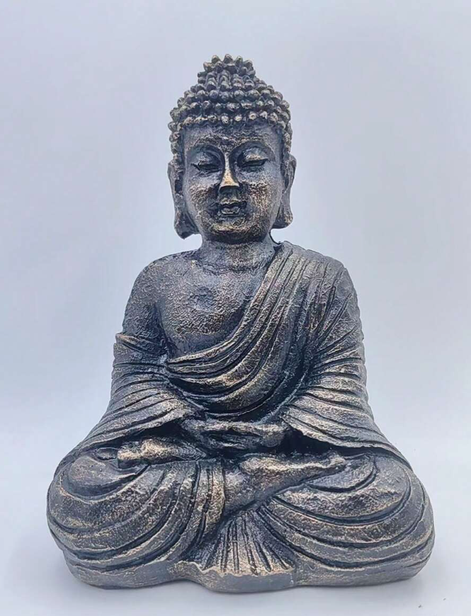 Estatua de Buda de resina gris para decoración Zen (interior/exterior)