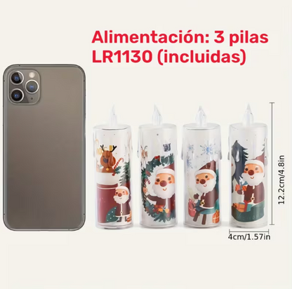 Set de 4 Velas LED Navideñas de Papá Noel – Sin Llama y Seguras