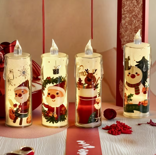Set de 4 Velas LED Navideñas de Papá Noel – Sin Llama y Seguras