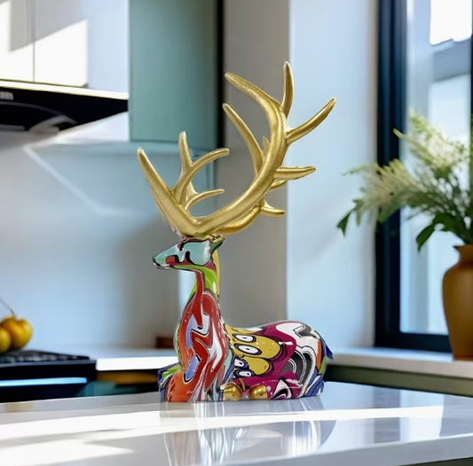 Juego de 2 Estatuas Navideñas de Reno en Resina – Estilo Cuento de Hadas