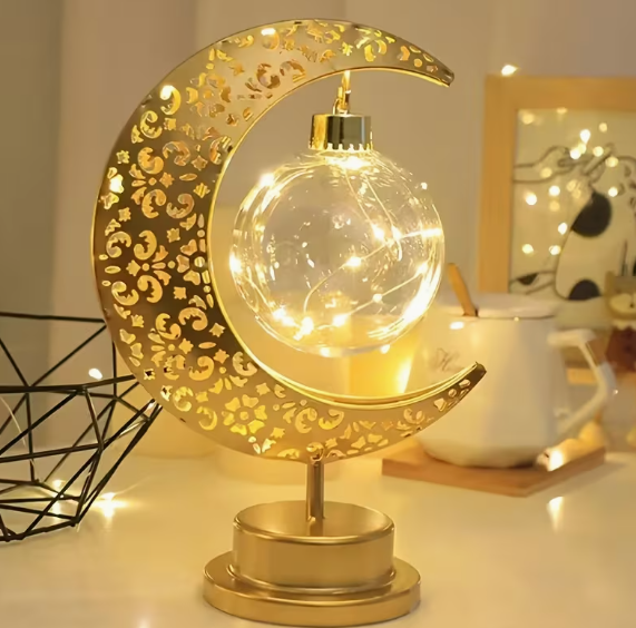Lámpara LED decorativa Luna y Estrella con calado árabe