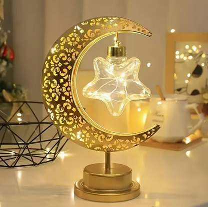 Lámpara LED decorativa Luna y Estrella con calado árabe