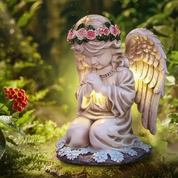Lámpara solar decorativa Ángel de resina para jardín