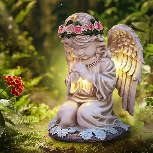 Lámpara solar decorativa Ángel de resina para jardín