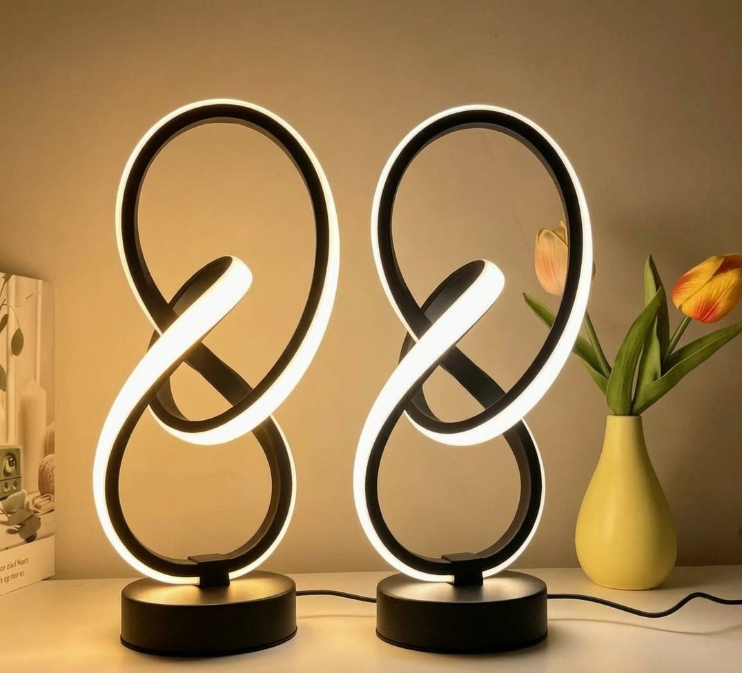 Set de 2 lámparas de mesa LED en espiral con luz regulable y conexión USB