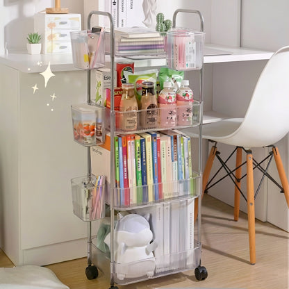 Carrito Acrílico Transparente con Ruedas y Cestas Extraíbles