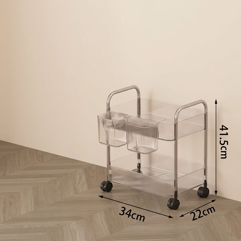 Carrito Acrílico Transparente con Ruedas y Cestas Extraíbles
