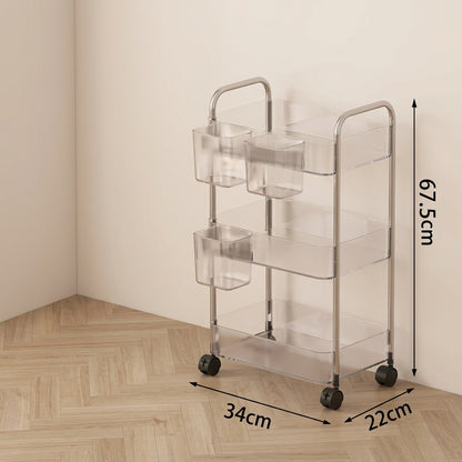 Carrito Acrílico Transparente con Ruedas y Cestas Extraíbles