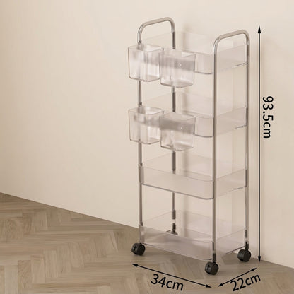 Carrito Acrílico Transparente con Ruedas y Cestas Extraíbles